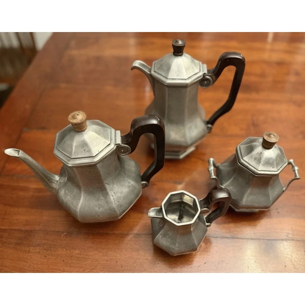Gorham Pewter Octette Tea Coffee Set 4pc Mid Century Art Deco‎ Style Vintage